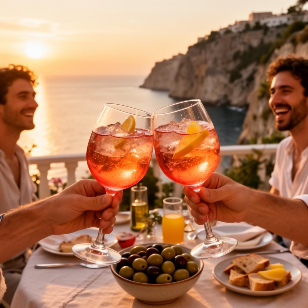 Aperitivo estivo al tramonto con amici